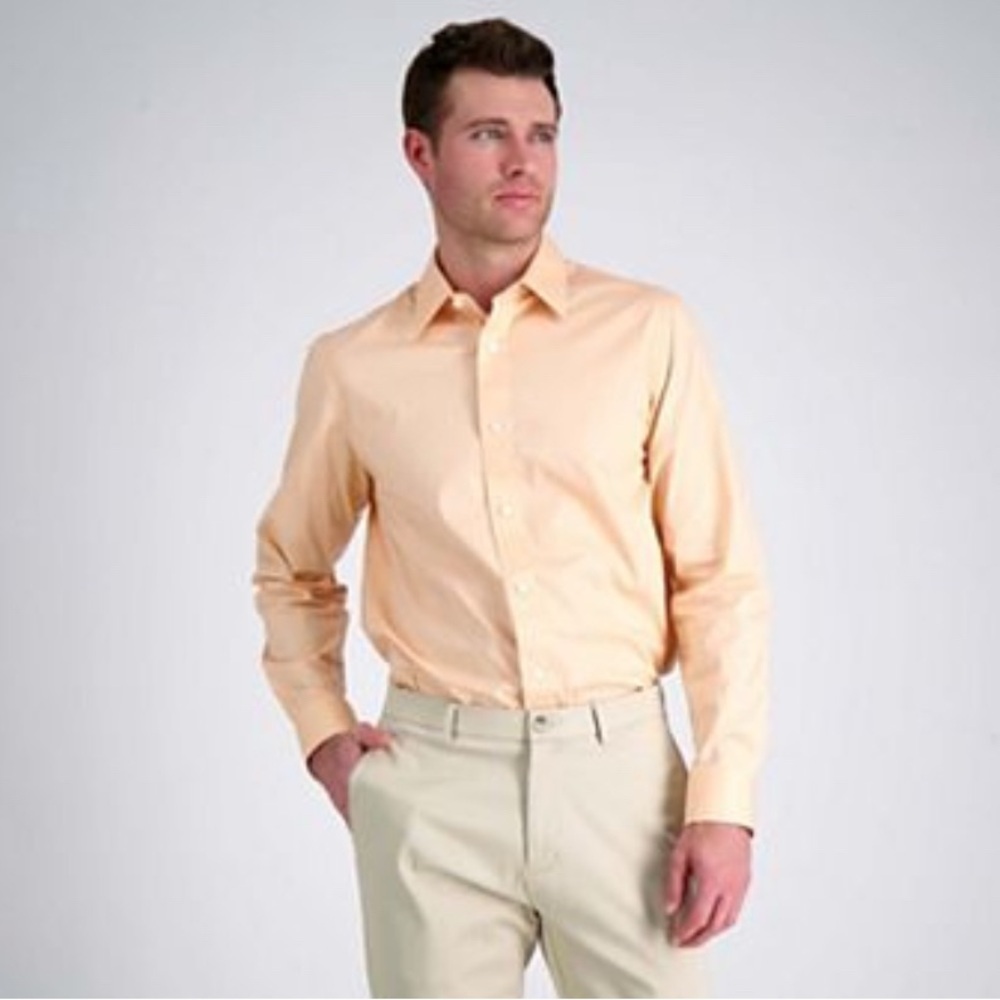 Men's Haggar® Premium Comfort Classic Fit Peach Dress Shirt - Picture 1 of 9